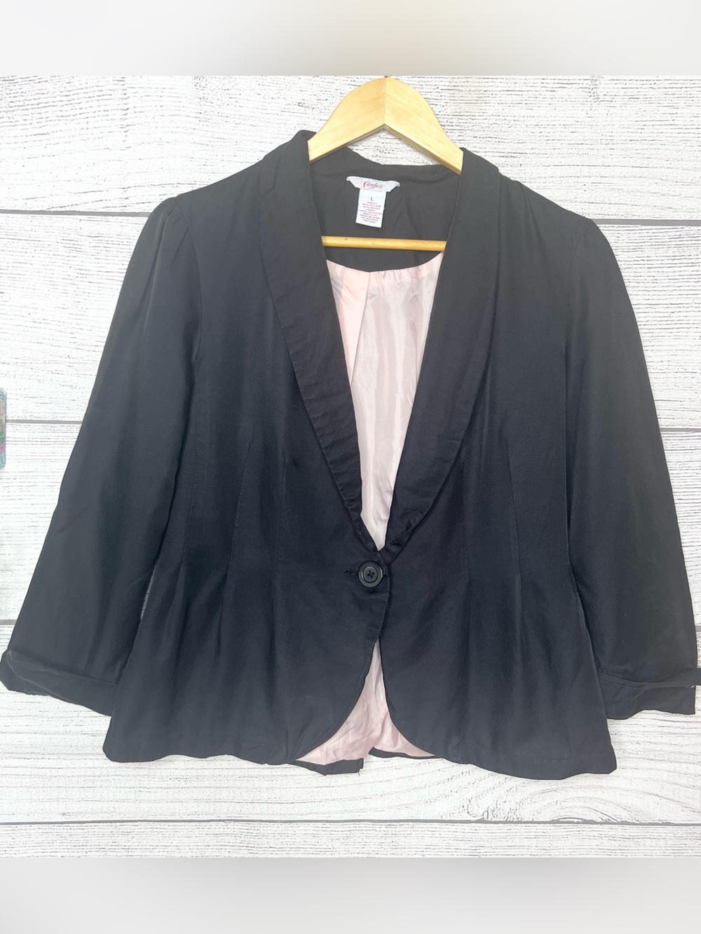 Candie’s Black Single-Button Cropped Blazer Jacket Size Large